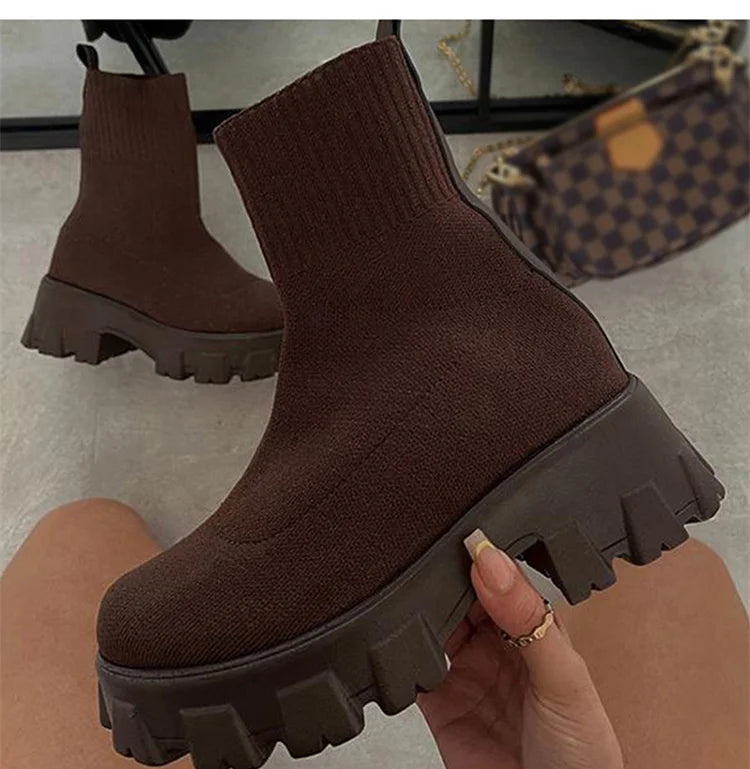 Women Boots Short Knitting Platform Boots Autumn Winter Shoes in USA