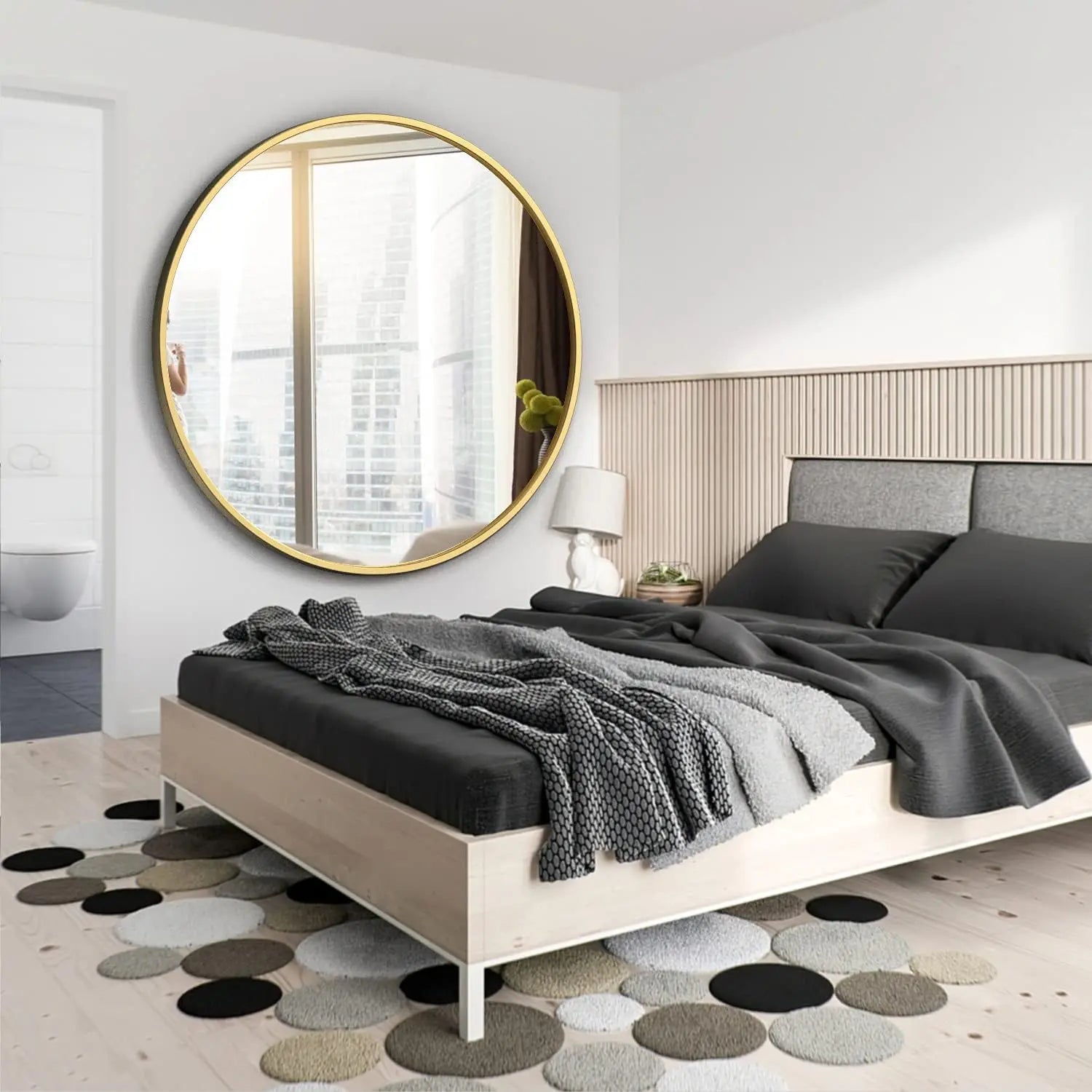 Round Wall Mirror Large Gold Wall Mounted Circle Mirror in USA.