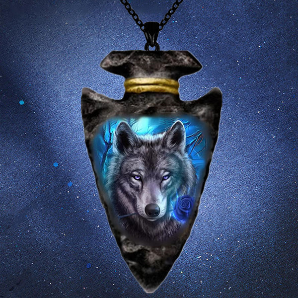 Creative Black Triangle Chain Pendant Animal Wolf Head Necklace in USA