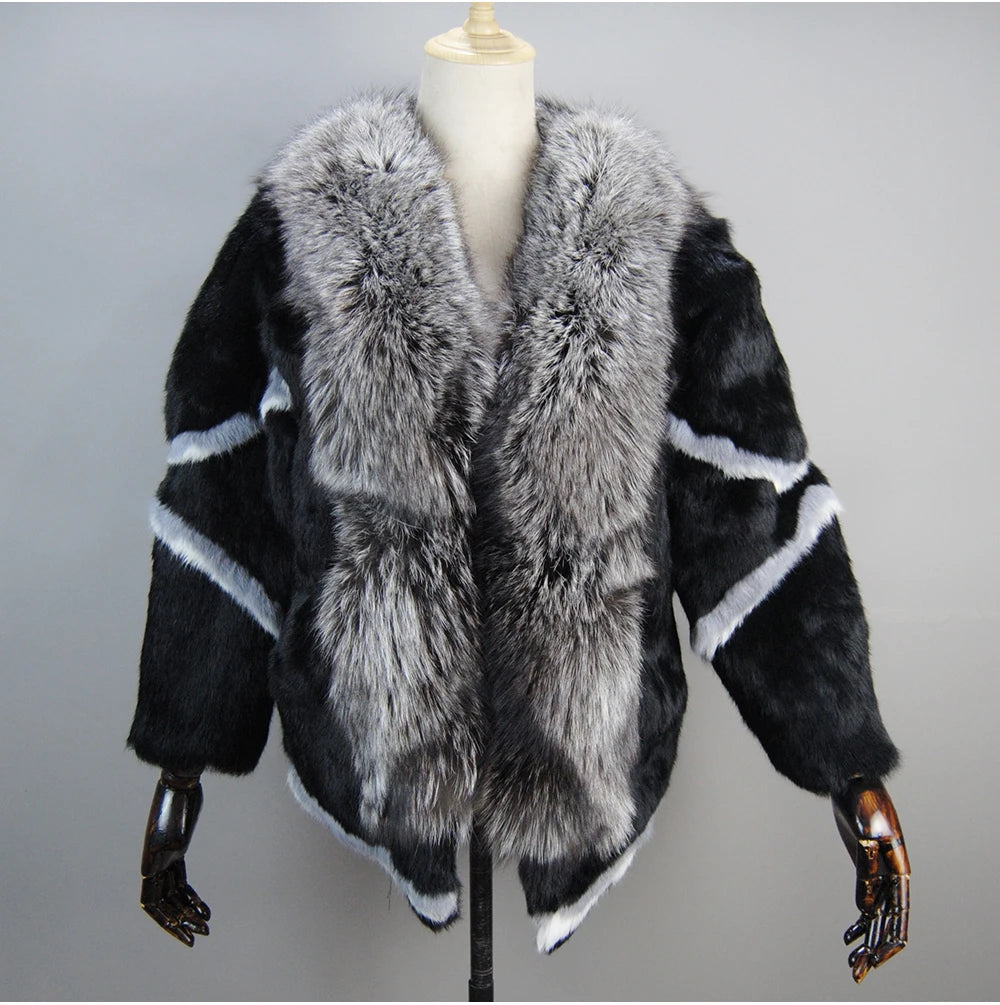 New Arrival Fashion Women Winter Full Pelt Rabbit Fur Coat in USA