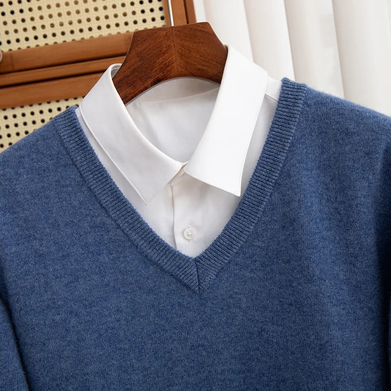 Men Merino Wool Sweater V-Neck Pullover Autumn Winter Cashmere in USA