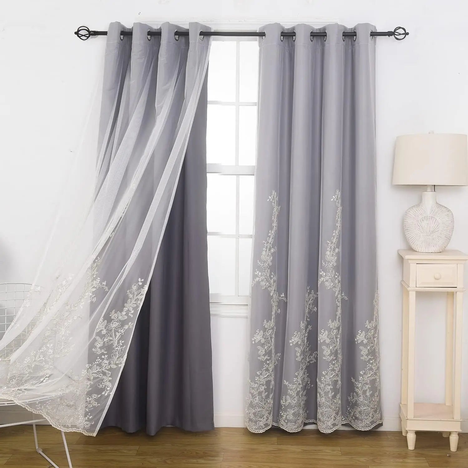 Double Layered Curtains Embroidered White Sheer in USA