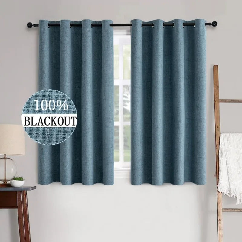 Blackout Linen Textured Curtains for Bedroom Solid Thermal Insulated G