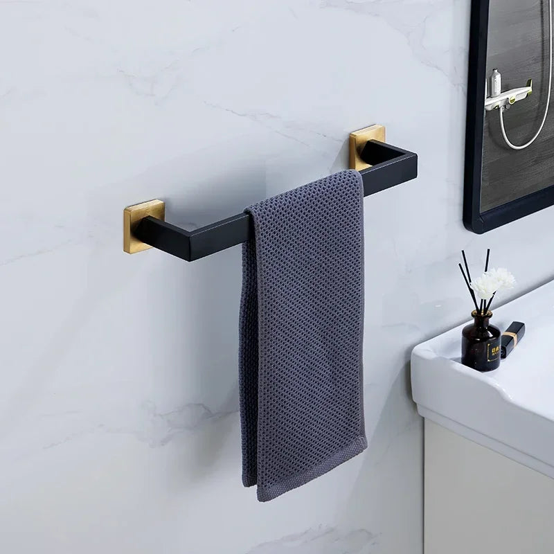 Wall Mount Stainless Steel Black Gold Bathroom Hardware Set