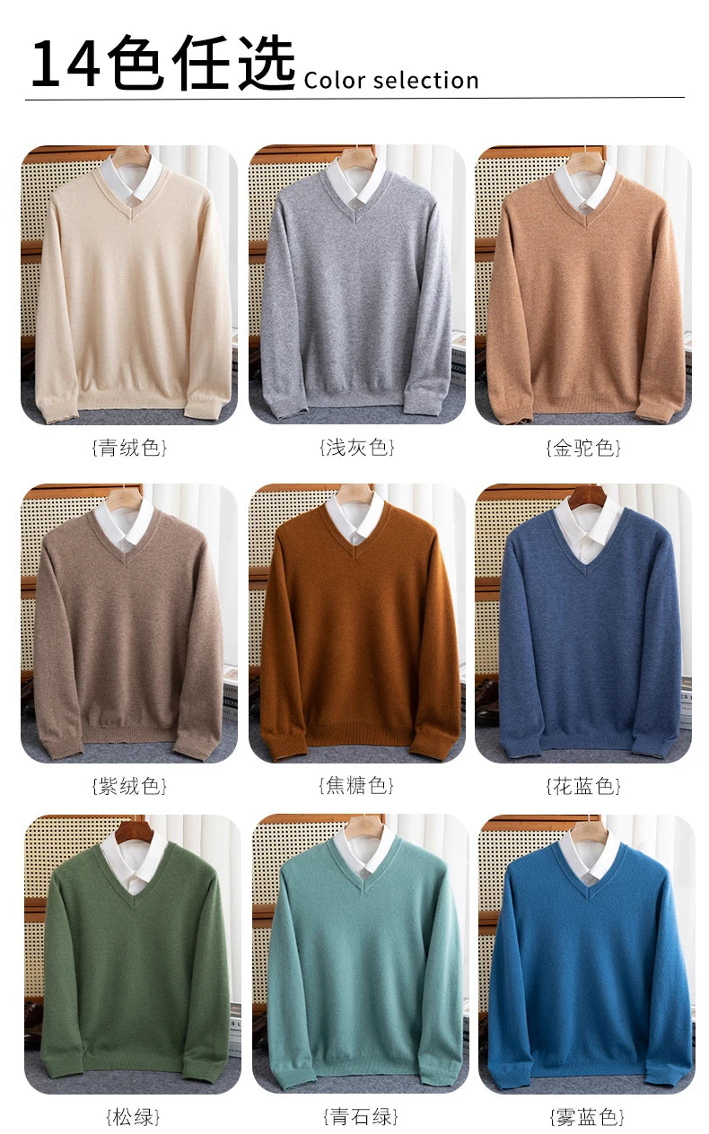 Men Merino Wool Sweater V-Neck Pullover Autumn Winter Cashmere in USA