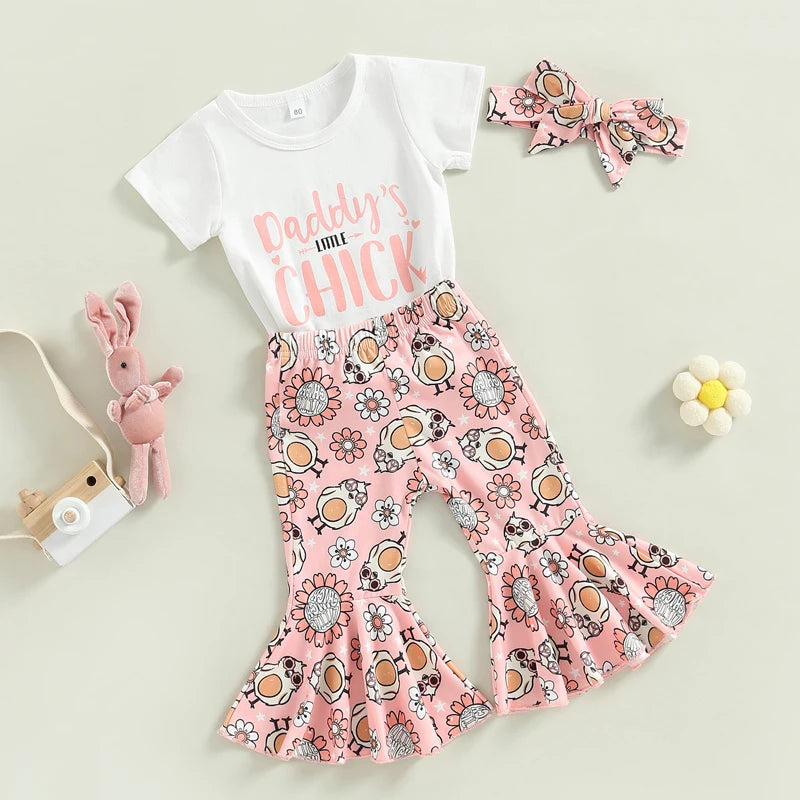 Pink Ruffle Sleeve Top Bunny Print Leggings Matching in USA