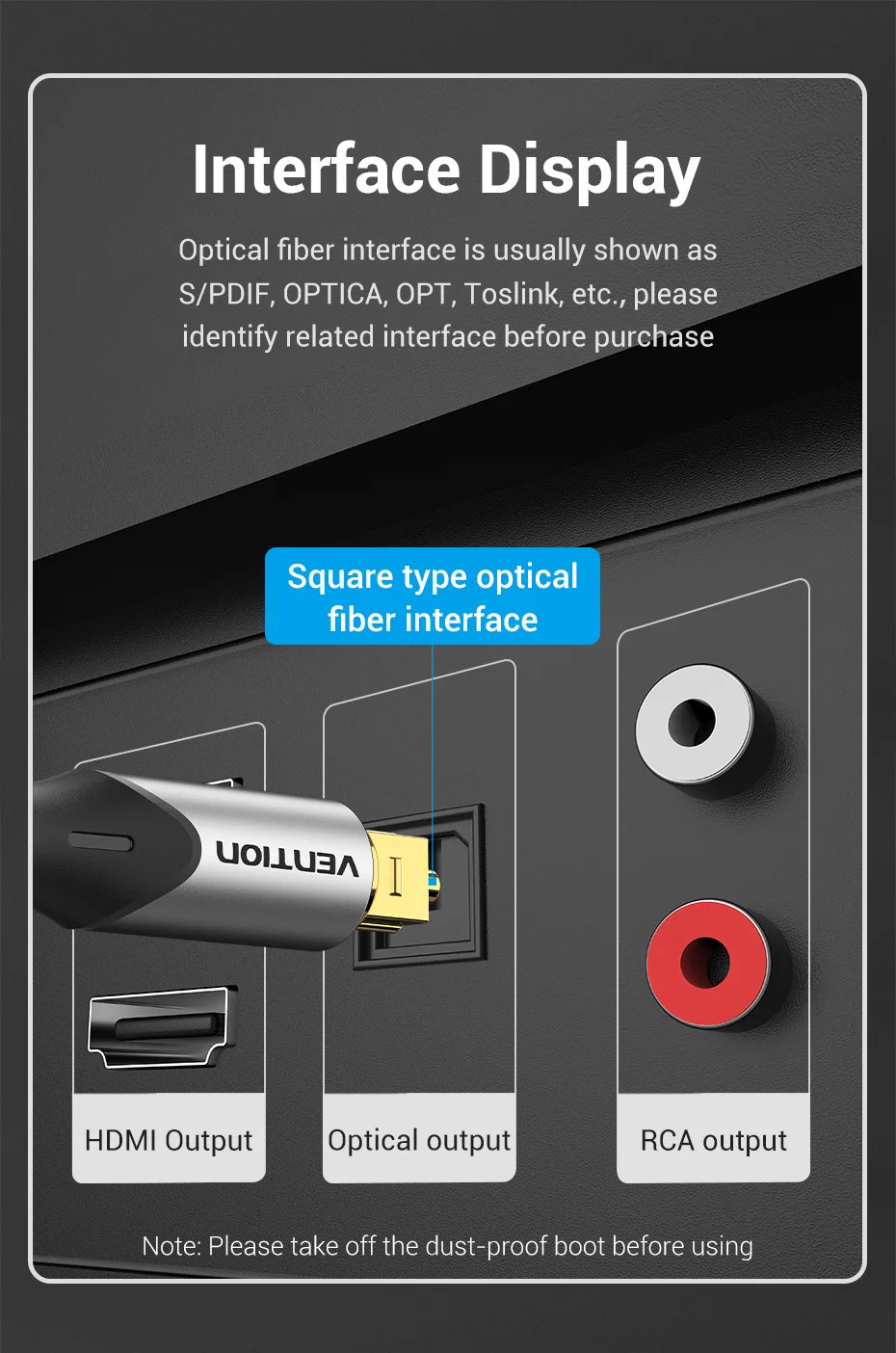 Vention Digital Optical Audio Cable Toslink Coaxial Cable in USA.