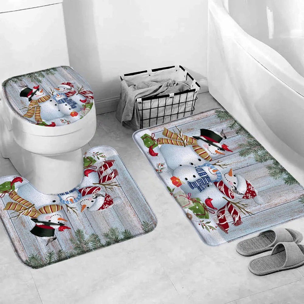 Christmas Bathroom Sets with Shower Curtain Rugs Red Truck in USA.