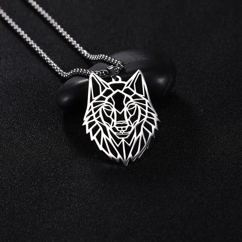 Men's Stainless Steel Hollow Wolf Head Pendant Necklace in USA