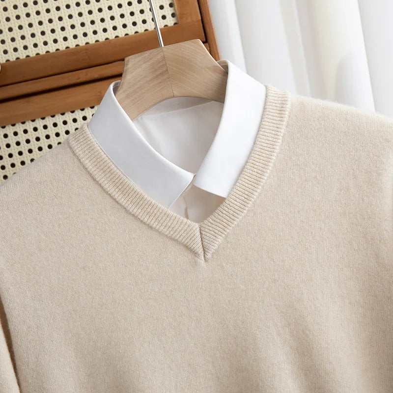 Men Merino Wool Sweater V-Neck Pullover Autumn Winter Cashmere in USA