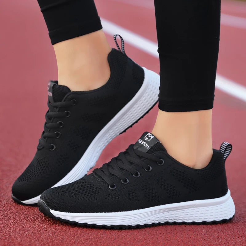 Women Casual Shoes Breathable Walking Mesh Lace Up Flat Shoes in USA