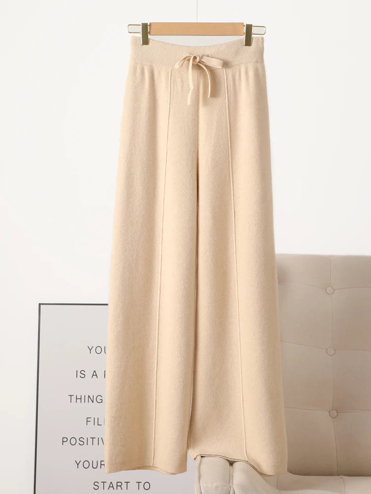 Women Merino Wool Knitted Wide Leg Pants Autumn in USA.