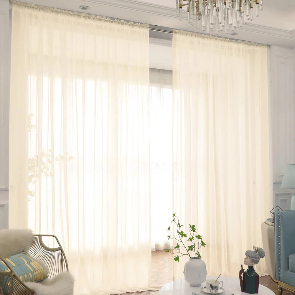 White/Cream/Grey Tulle Curtains Living Room Decoration in USA