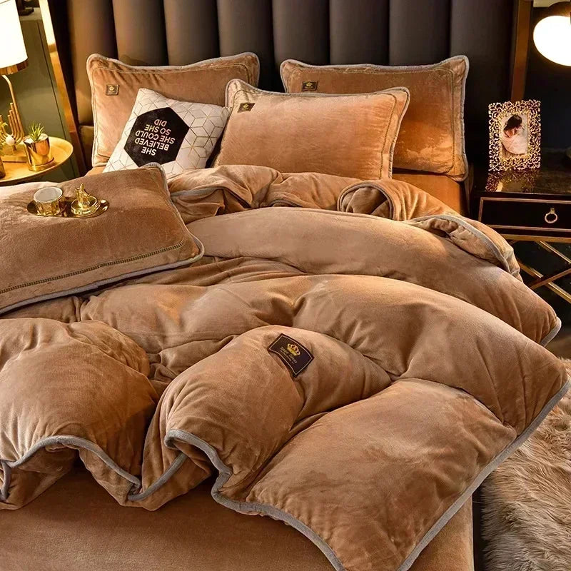 Velvet Autumn Winter Warm Duvet Cover Set Bed Sheet in USA