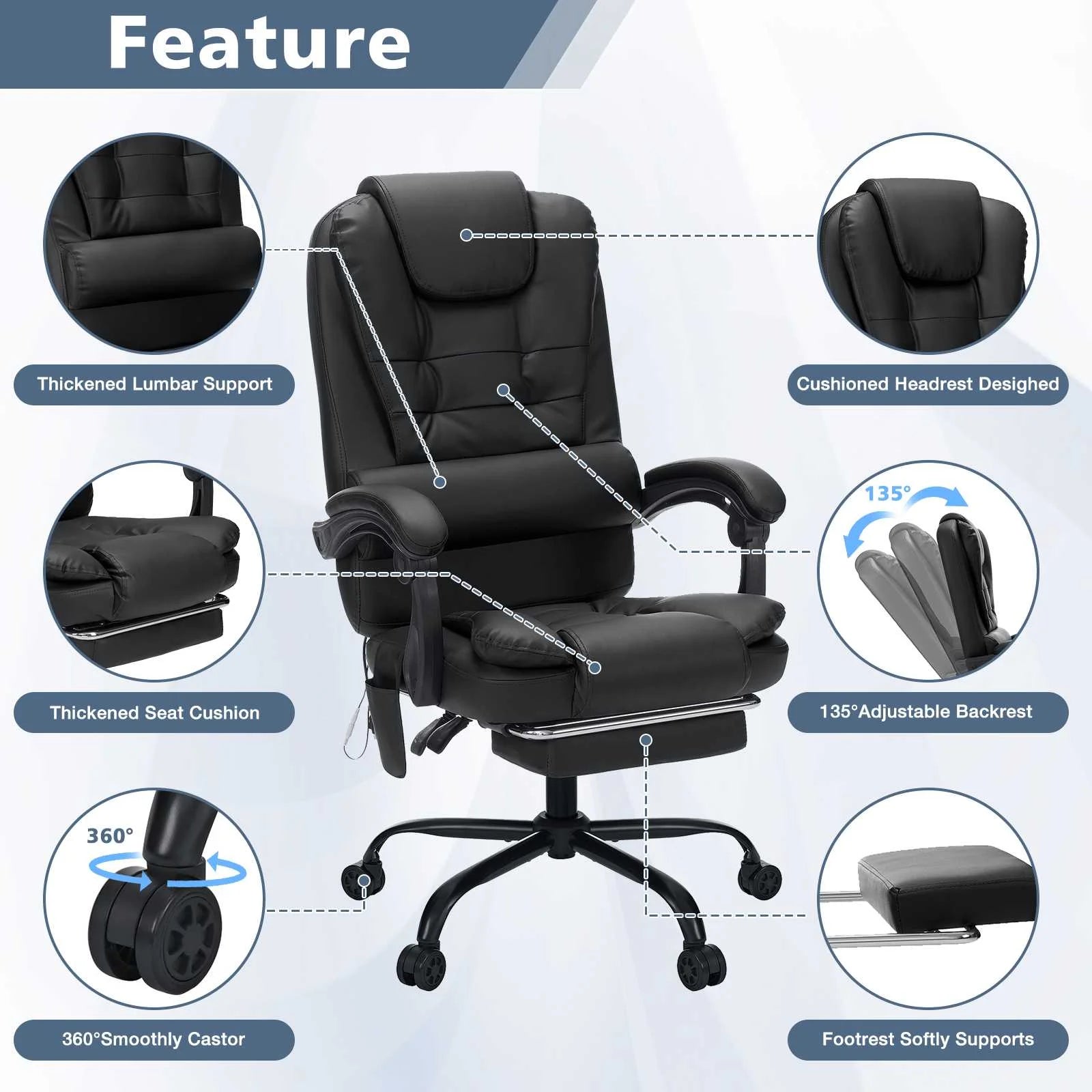 Executive Office Chair Massage High Back Leather Office Chair in USA.