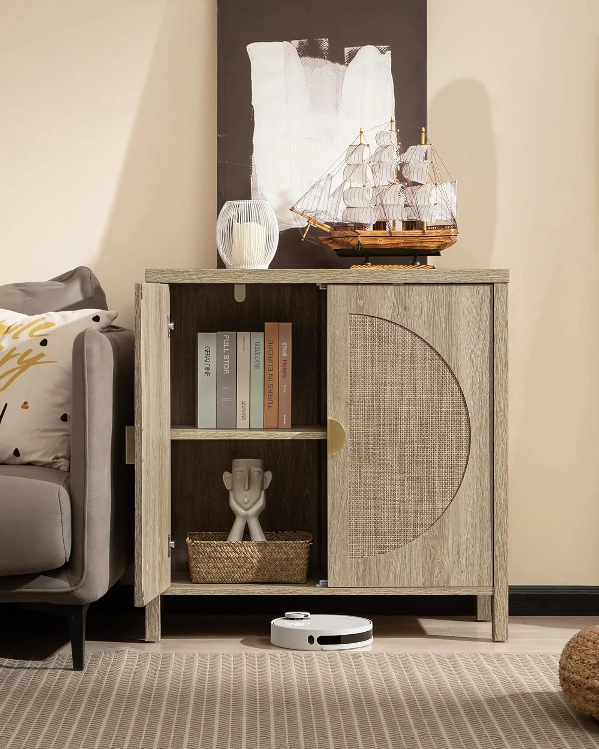 Rattan Buffet Cabinet Set Accent Sideboard Storage Cabinet IN USA.