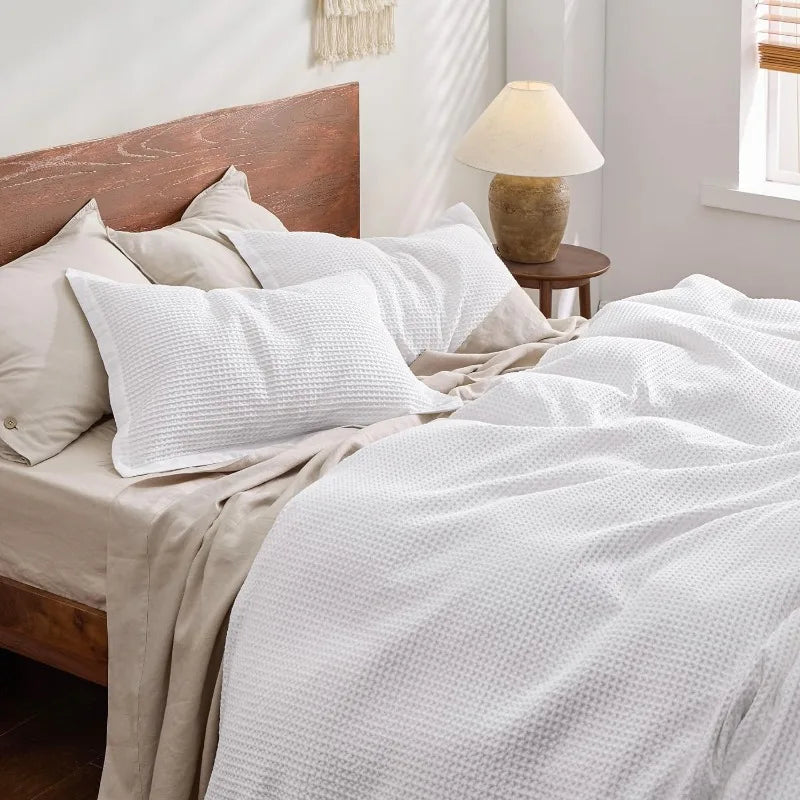 Cotton Waffle Weave Coconut White Duvet Cover Set