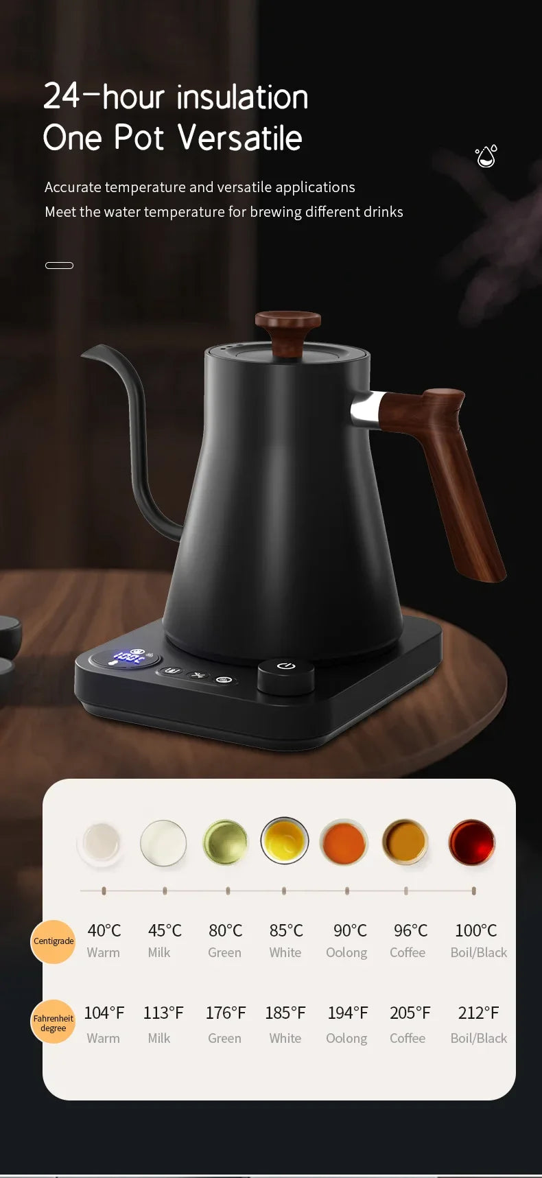 Electric Gooseneck Kettle Hand Brew Coffee Pot Smart IN USA.