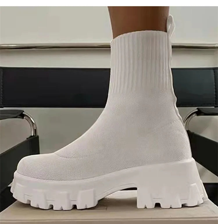 Women Boots Short Knitting Platform Boots Autumn Winter Shoes in USA