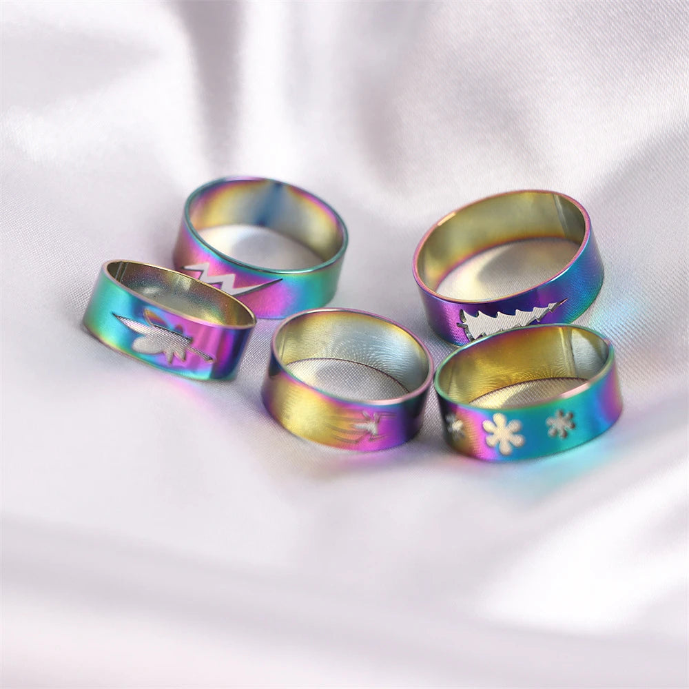 Stripe Hollow Colorful Sticker Stainless Steel Ring in USA