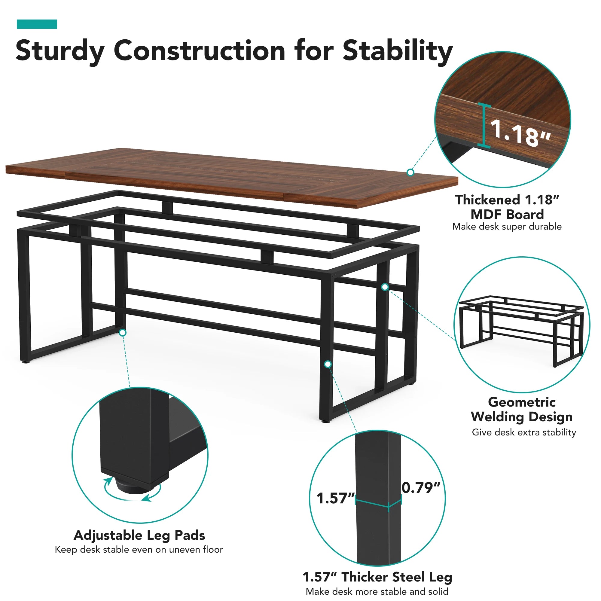 Executive Desk with Bottom Hidden Shelf, IN USA.