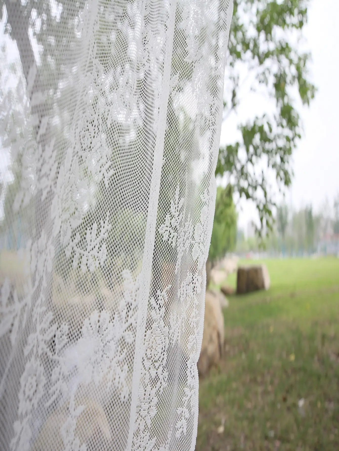 Outdoor Lace Curtain German Style White Flower IN USA.