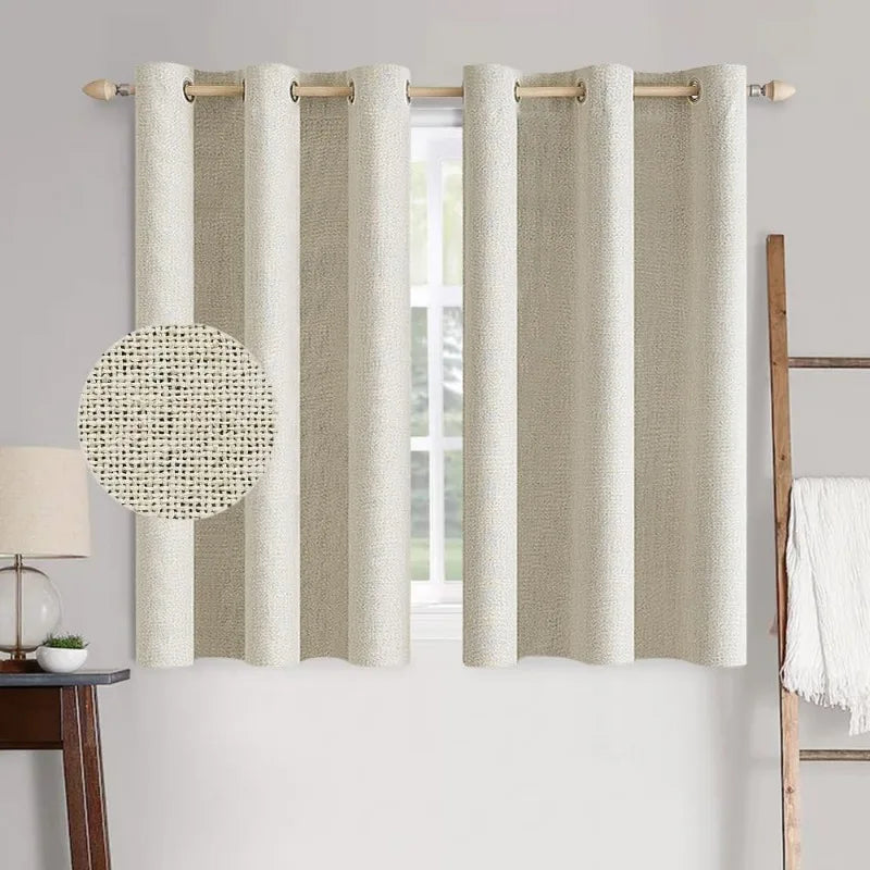 Blackout Linen Textured Curtains for Bedroom Solid Thermal Insulated G