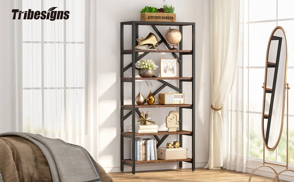 Shelving Units Organizer Industrial Wood Open Bookshelf in USA.