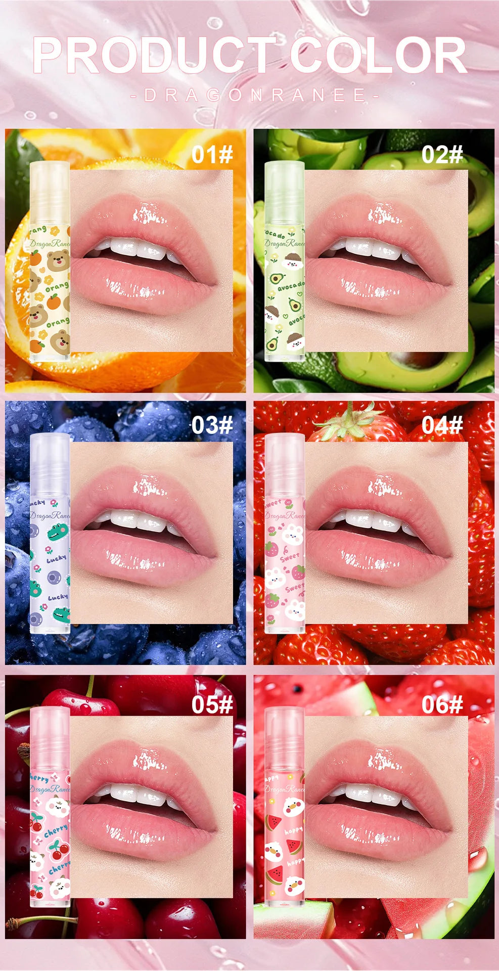 Cute Fruit Cartoon Lip Gloss Set Transparent Colourless Lip in USA