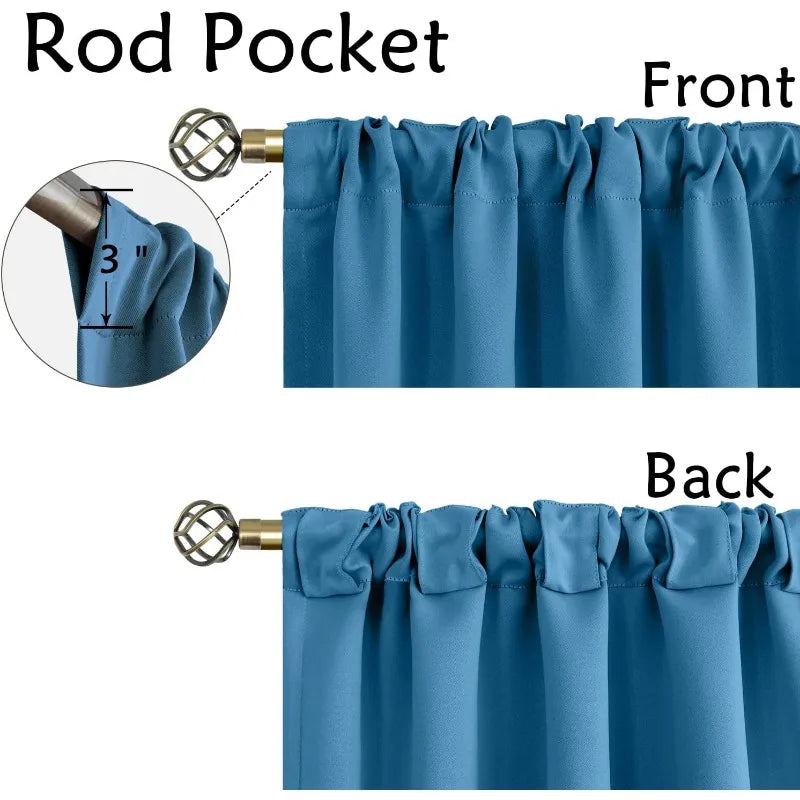 Navy Blue Elegant Blackout Curtains Rod Pocket in USA