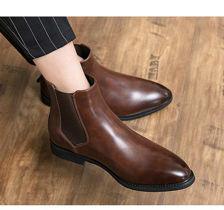 New Chelsea Boots Men Shoes PU Brown Fashion Versatile in USA