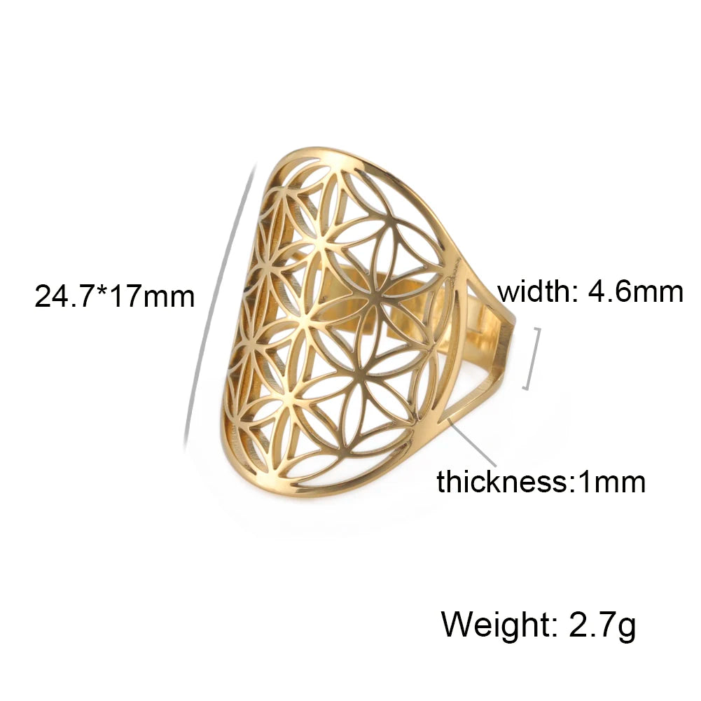 Unift Scared Geometry Flower Life Ring Adjustable Stainless Steel Ring in USA