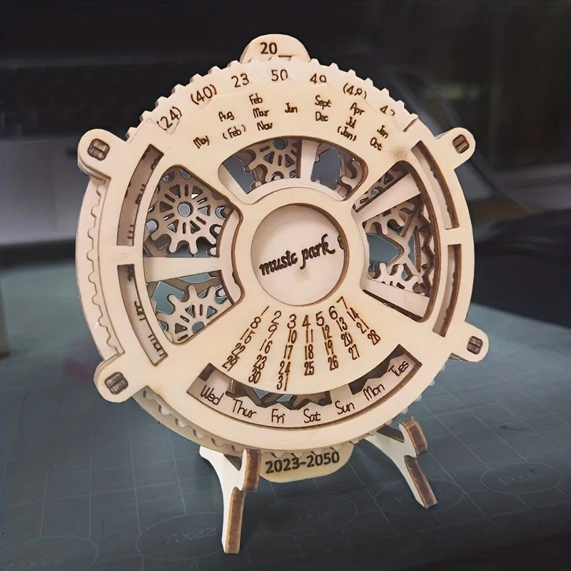 Wooden Puzzle Perpetual Calendar Mechanical Gears Toy in USA