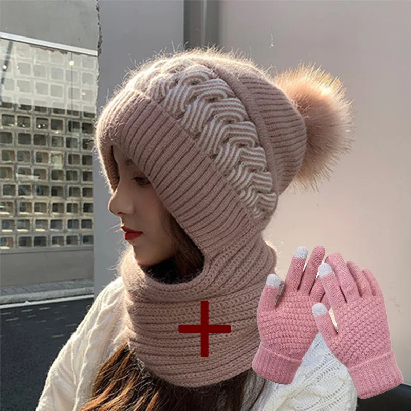 New Super Cute Warm Winter Scarf Hat Gloves Fleece Thickened in USA