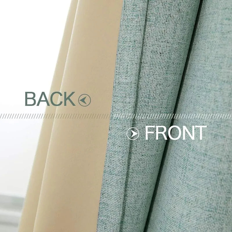 Blackout Linen Textured Curtains for Bedroom Solid Thermal Insulated G