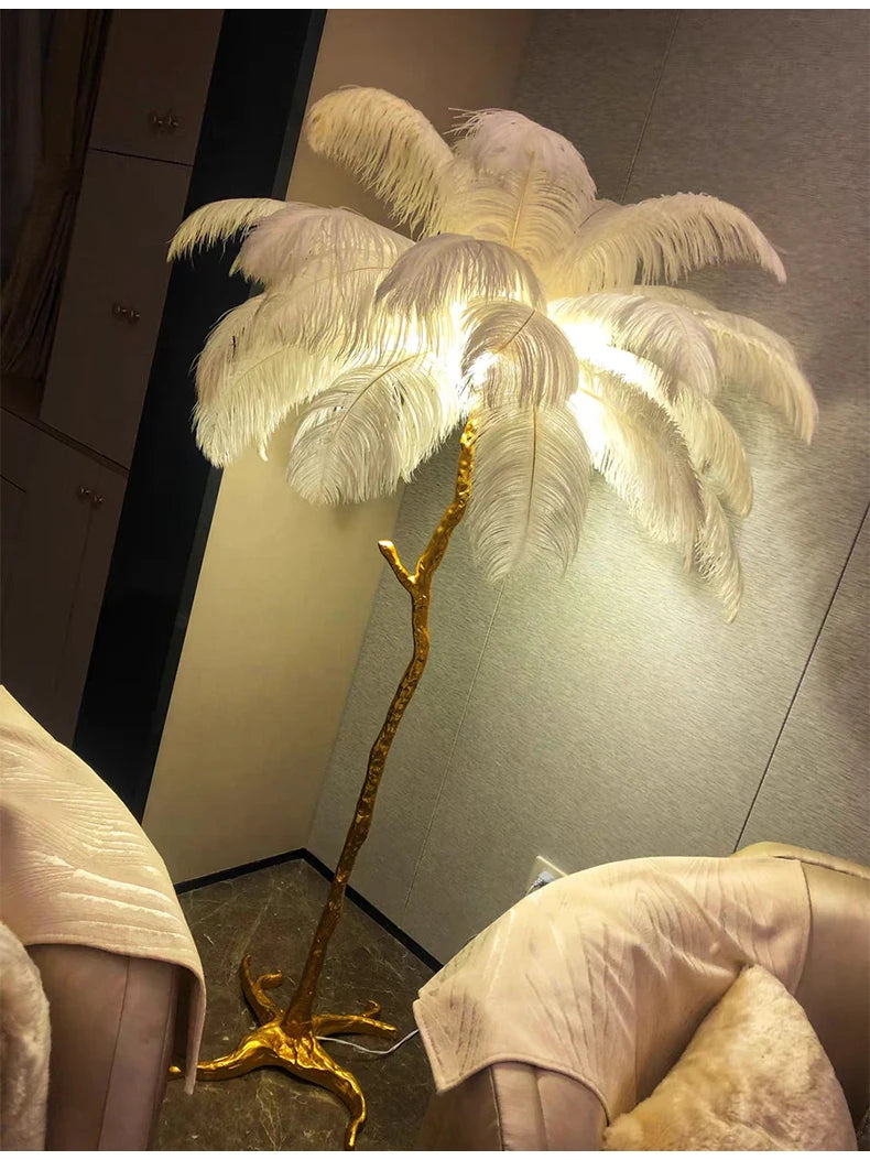 Nordic Ostrich Feather Led Floor Lamp Resin Copper IN USA.