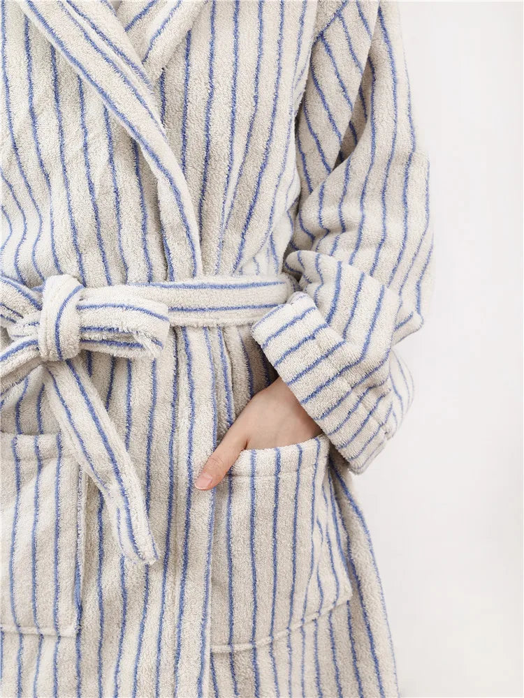 Fashion Striped Bathrobes Soft Cozy Absorbent Bath Towel