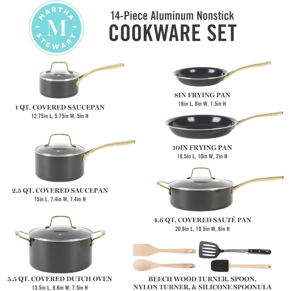 Martha Stewart Lockton 14 Piece Premium Non-Stick Heavy-Gauge Aluminum