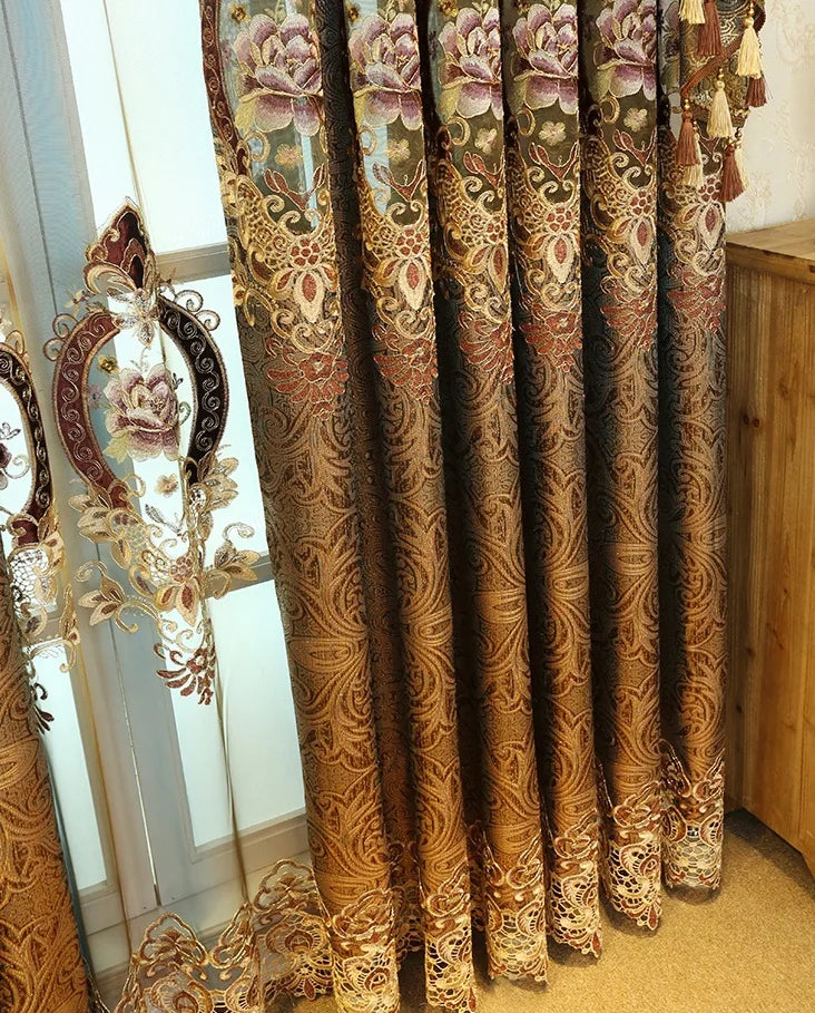 Gold Gilded Embroidered Hollowed Out Velvet Curtains in USA