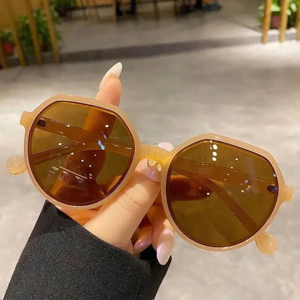 Fashion Jelly Women's Sunglasses Unique Beige Round in USA