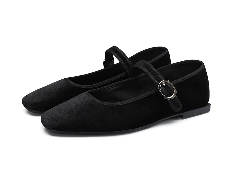 Smile Circle Velvet Mary Jane Ballet Flats Women IN USA.