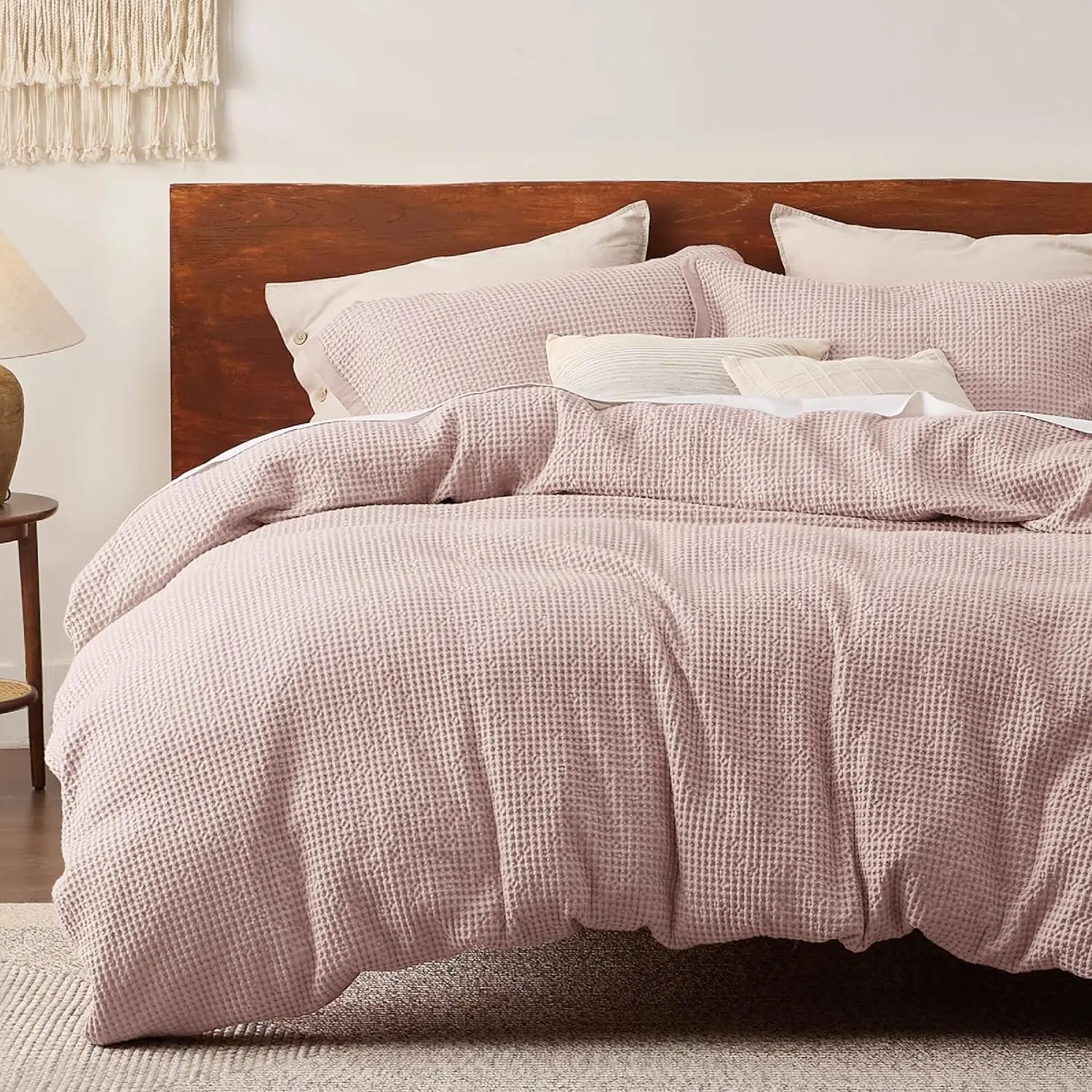 Cotton Waffle Weave Coconut White Duvet Cover Set