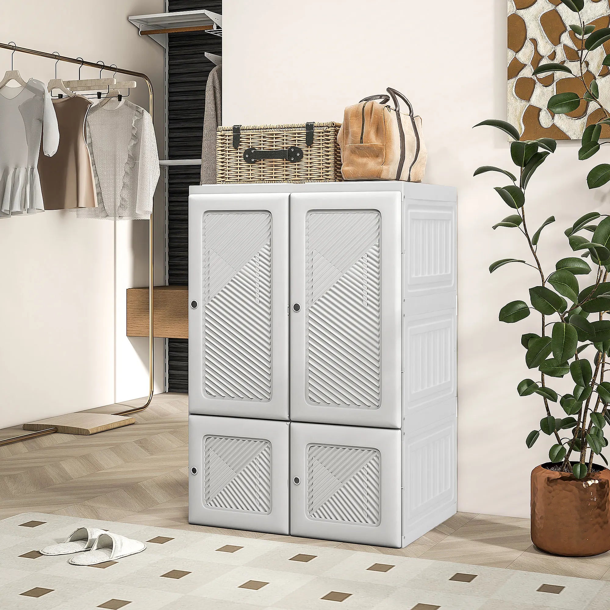 Portable Wardrobe Closet with Cube Compartments White IN USA.