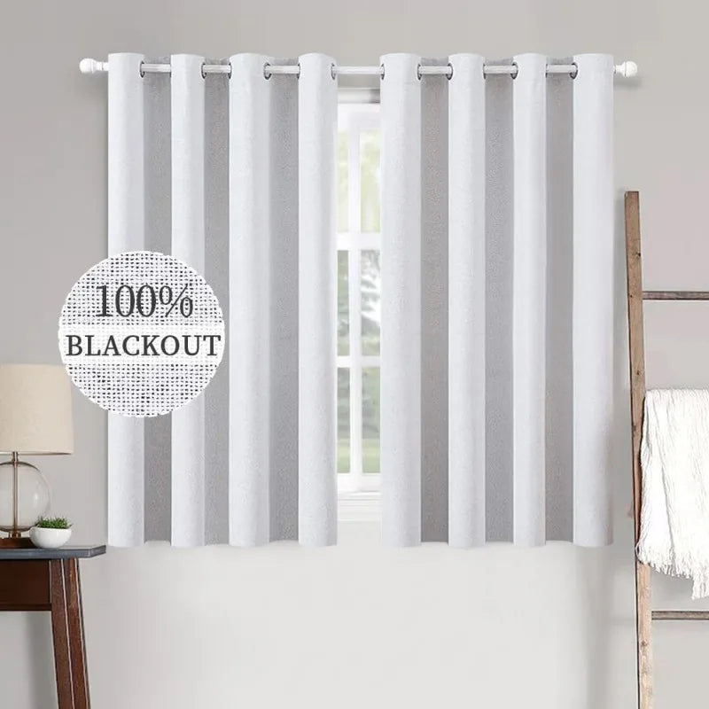 Blackout Linen Textured Curtains for Bedroom Solid Thermal Insulated G