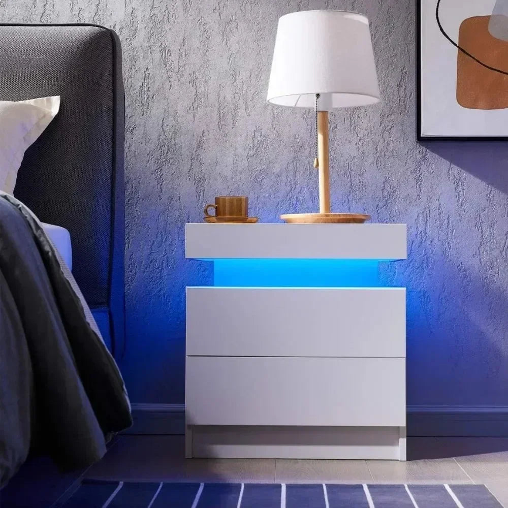 Side Bed Table With LED Light Bedside Tables Bedroom IN USA.