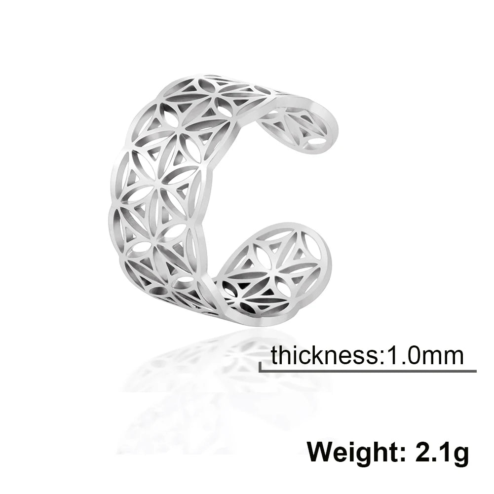 Unift Scared Geometry Flower Life Ring Adjustable Stainless Steel Ring in USA