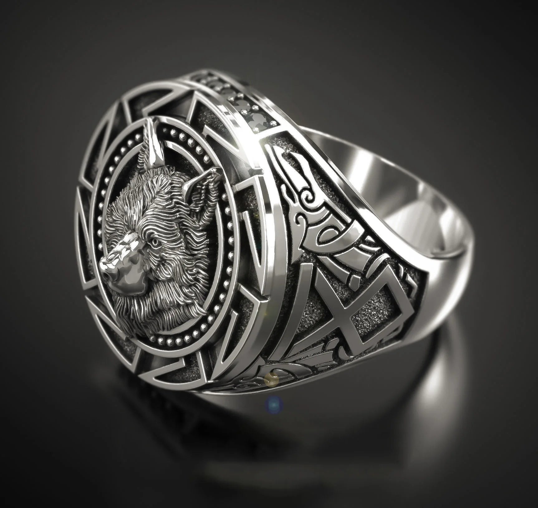 Men's Vintage Wolf Totem Ring Nordic Mythology Viking Warrior Wolf Hea