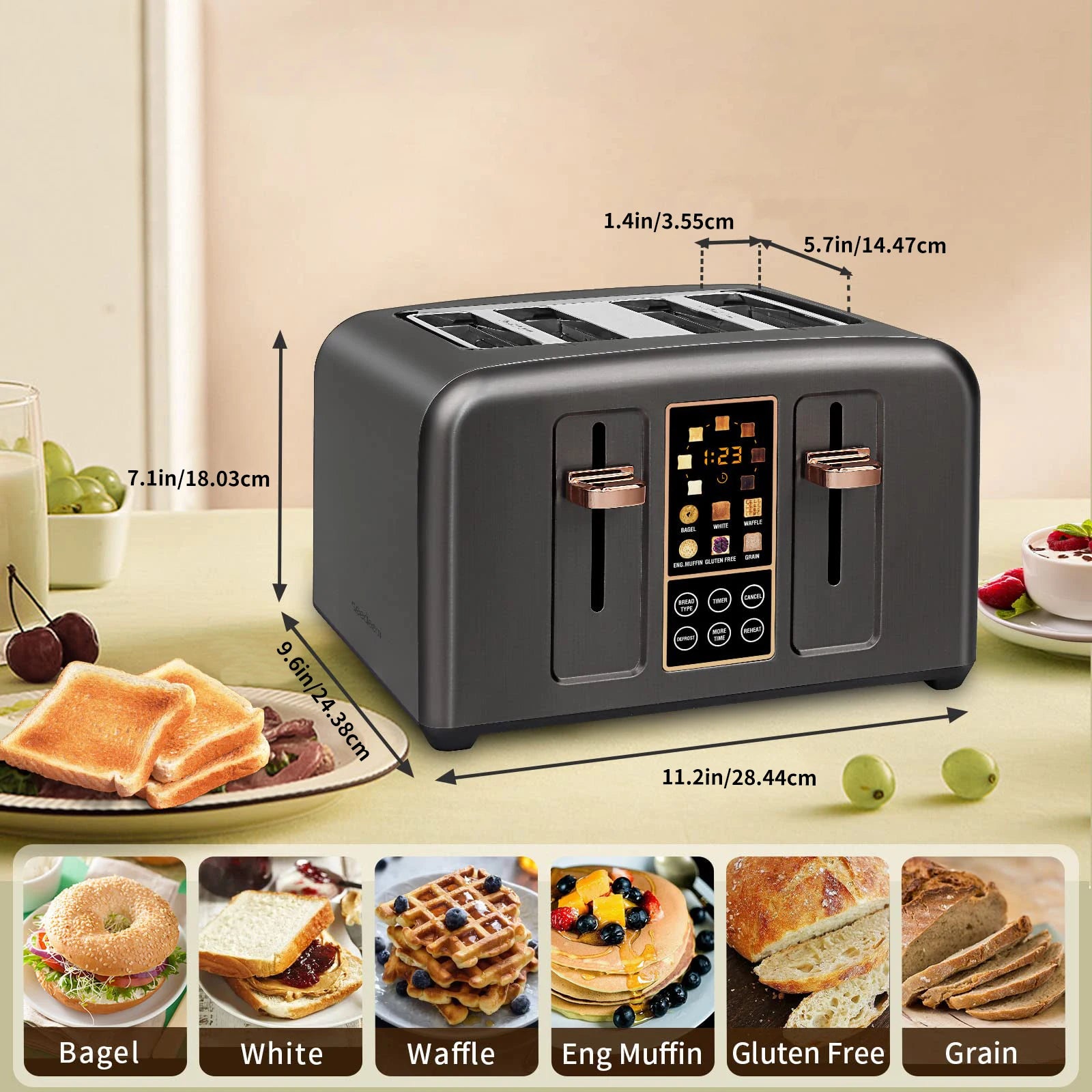 Toaster Slice,Stainless,LCD Display & Touch Buttons IN USA.