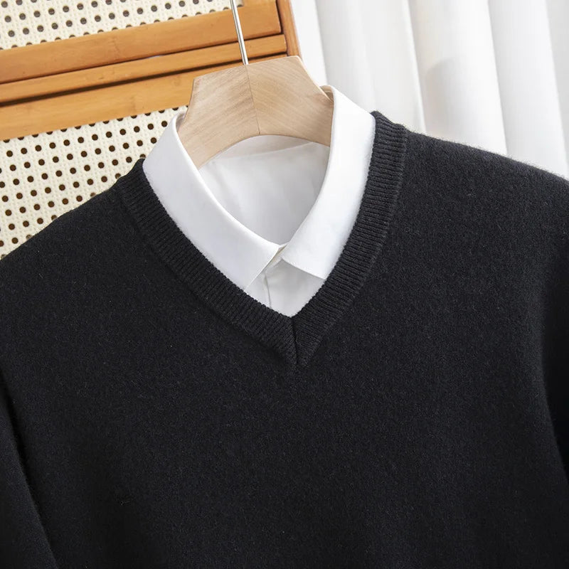 Men Merino Wool Sweater V-Neck Pullover Autumn Winter Cashmere in USA