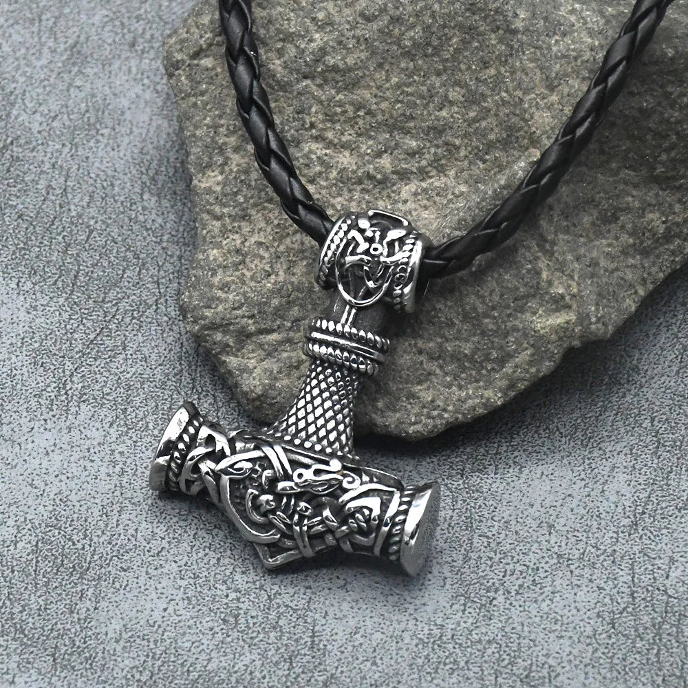 Stainless Steel Viking Dragon Thor's Hammer Pendant Necklace in USA